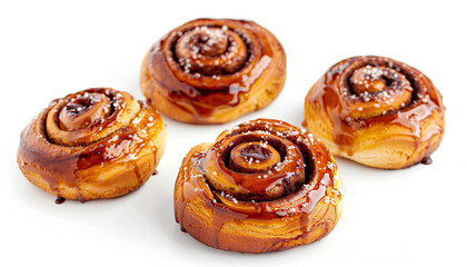 Set of sweet cinnamon buns isolated on white