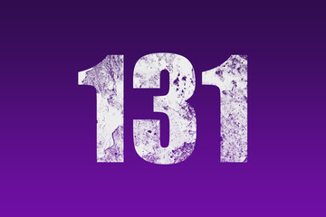 flat white grunge number of 131 on purple background.	