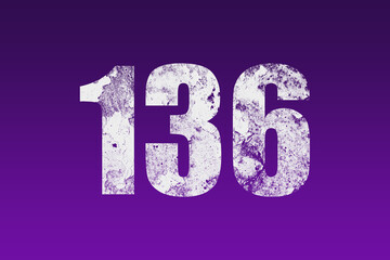 flat white grunge number of 136 on purple background.	