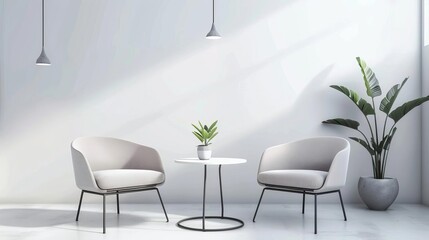 sleek modern furniture set with two minimalist chairs and round table product mockup illustration
