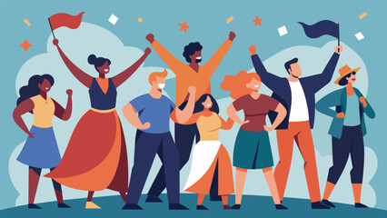 The finale with all of the actors coming together to sing and dance celebrating the strength and resilience of the human spirit and the power of. Vector illustration
