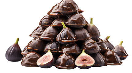 A bunch of chocolate-covered figs arranged in a neat row, enticing and tempting