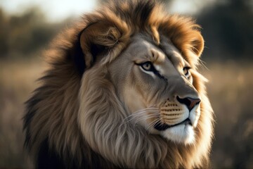 Fototapeta premium 'portrait lion animal mane cat wildlife wild king nature head felino zoo carnivore predator leo face fur mammal safari jungle big majestic'