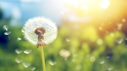 Fototapeta premium close-up of a dandelion on a natural background, sunny day, green