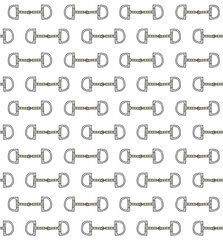 Vector seamless pattern of hand drawn colored horse equestrian bit isolated on white background