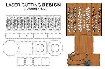 Table lamp Laser Cut template  - elegant light lamp (plywood 2.3 mm).