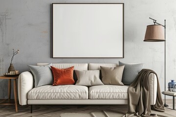 Living room wall poster mockup.