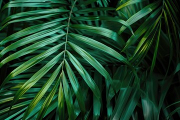 Green palm leaf macro textured tropical leaves. Copy Space. Free Space.