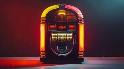 Fashioned retro jukebox in minimalist background. Vibrant color fashioned jukebox.