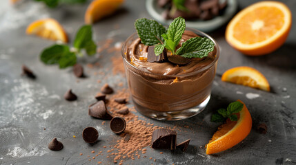 Rich chocolate mousse with fresh mint