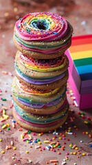LGBTQ+ concept. Cookies in rainbow colors and gift box.
