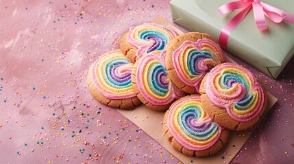 LGBTQ+ concept. Cookies in rainbow colors and gift box.