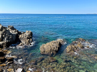 Panoramic view of the sea on a sunny day.  Lloret de Mar. Spain.