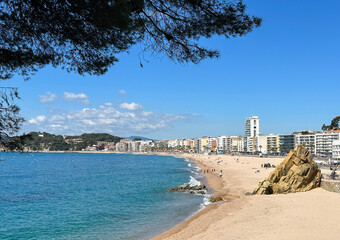 Beautiful view of the city and sea on the summer day.  Lloret de Mar. Spain.