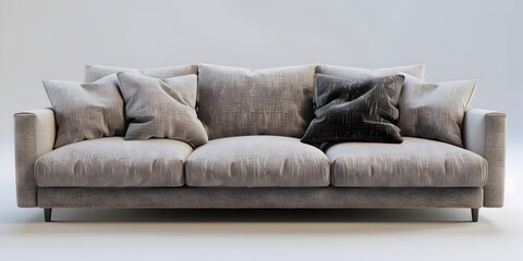 Isolated top view of modern sofa in brown fabric on white background
