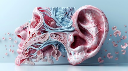 Anatomy of the human ear. Illustration of the inner structure of the ear, the organ of hearing - obrazy, fototapety, plakaty