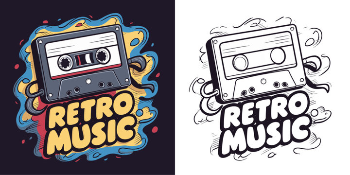2024 cassette tape old school retro vintage vector design, retro music