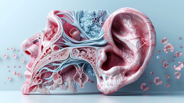 Anatomy of the human ear. Illustration of the inner structure of the ear, the organ of hearing