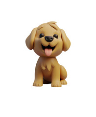 Fototapeta premium 3D Cute Chibi Cartoon Style Render of a Golden Retriever Dog, Isolated on Transparent Background, PNG