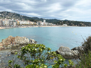 Beautiful view of the city and sea on a day.  Lloret de Mar. Spain.