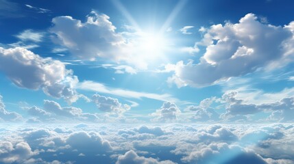 Blue sky background with tiny clouds and sun ray