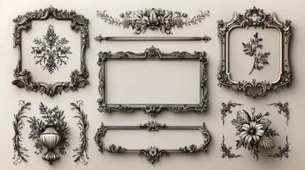 A set of isolated icons modern resembling a classic ornamental frame or a retro rectangle ornament. A set of isolated icons modern that could be used for wedding frames, museum borders or deco