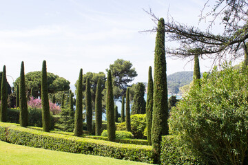 Beautiful view of the gardens of Saint Clotilde on a spring day. Lloret de Mar. Spain.