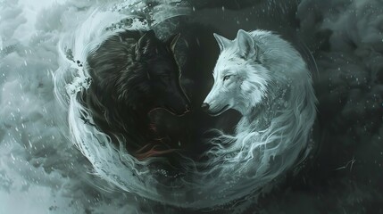 yin yang wolves eternal duel of good and evil fantasy concept art