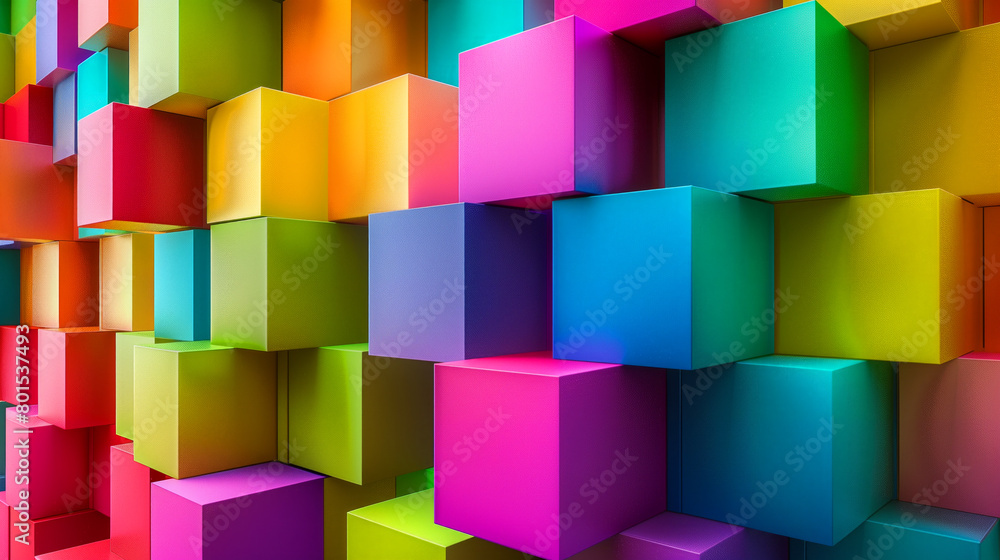 Poster a colorful wall made of blocks in various colors. the blocks are arranged in a way that creates a vi