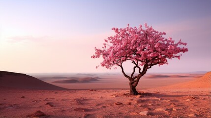 Vibrant desert landscape with blooming tree