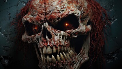 Terrifying Zombie Skull with Glowing Eyes