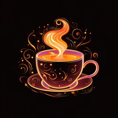 Steaming hot coffee cup with swirling steam