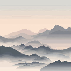 a view of a mountain range in the fog