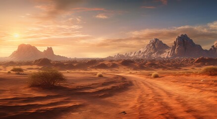 Dramatic desert landscape at sunset