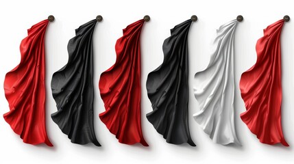 Using a red hero cape label. An empty white badge with a super hero, power man cloak. Cartoon modern mockup with the hero wearing a cloak cloak for a discount banner. Illustration of a child's