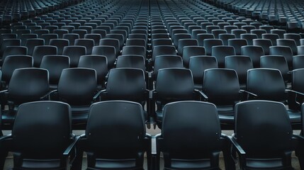 Fototapeta premium symmetrical rows of empty black seats in modern sports stadium arena