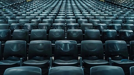 Fototapeta premium symmetrical rows of empty black seats in modern sports stadium arena