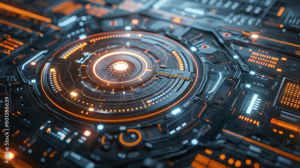Poster techglow bullseye interface for precise decision making and strategic planning futuristic 3d render