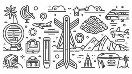 Detailed line art diagrams explaining travel tips and hacks.