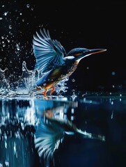 Kingfisher bird captured on water surface