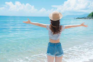 ビーチを歩く女性