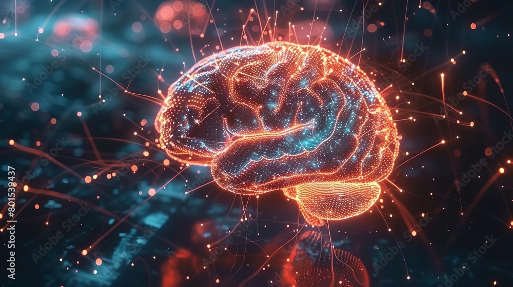 Poster translucent brain scan with glowing neural pathways futuristic medical visualization