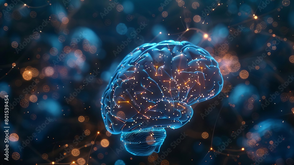 Poster translucent brain scan with glowing neural pathways futuristic medical visualization
