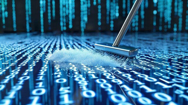 Deleting unnecessary files and data, symbolizing the concept of digital waste management and freeing up disk space.