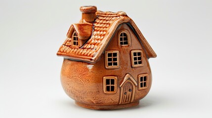 A traditional ceramic moneybox in the shape of a house, representing the concept of saving for a