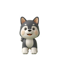 Chibi Cartoon Style 3D Render of Cute Siberian Husky Dog, Isolated on Transparent Background, PNG