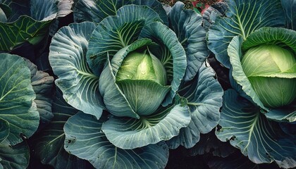 Obraz premium cabbage in drops of water, top view. Proper nutrition and healthy vegetables and vitamins.