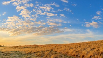 Fototapeta premium wheat field and blue sky with air clouds. 