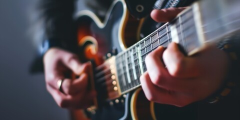 Obraz premium a person playing a guitar with their hands on it's strings and a guitar picker in the other hand