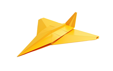 Yellow paper plane airplan isolated on white or transparent background